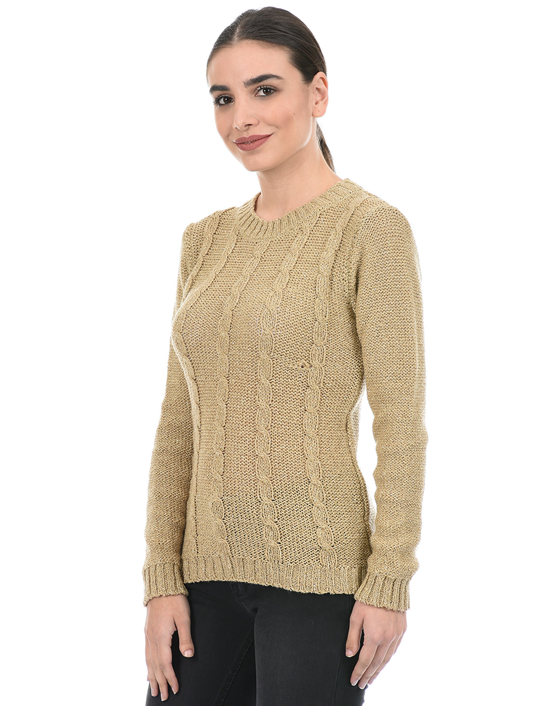 Species Women Gold Self Design Sweater